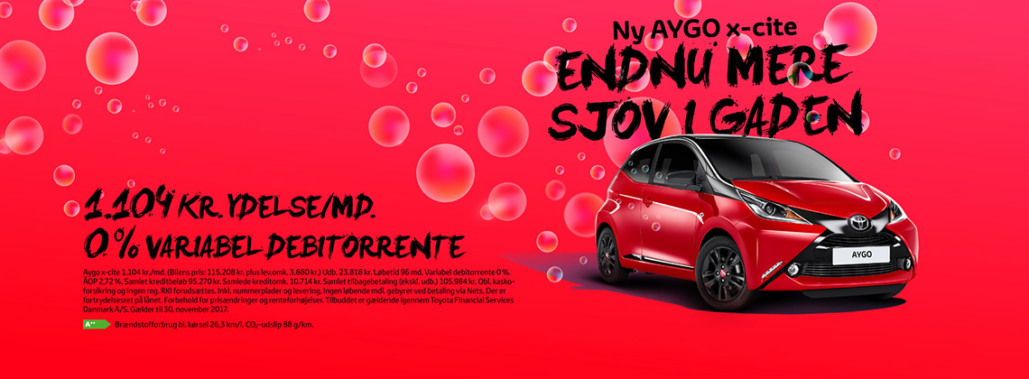 Køb den frække Toyota AYGO x-cite med lav md ydelse