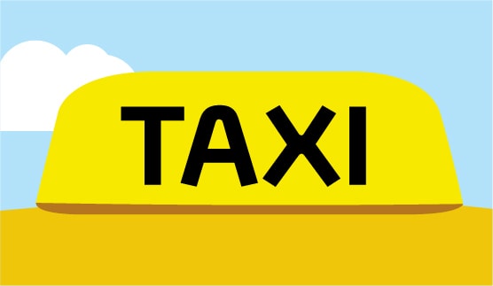 Close-up of a taxi sign, outdoors, animated background.