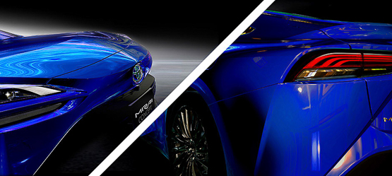 2 foto's van een Toyota Mirai