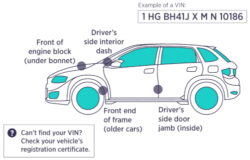 You can find your VIN in your car documents, on your windshield, or on the front passenger door.